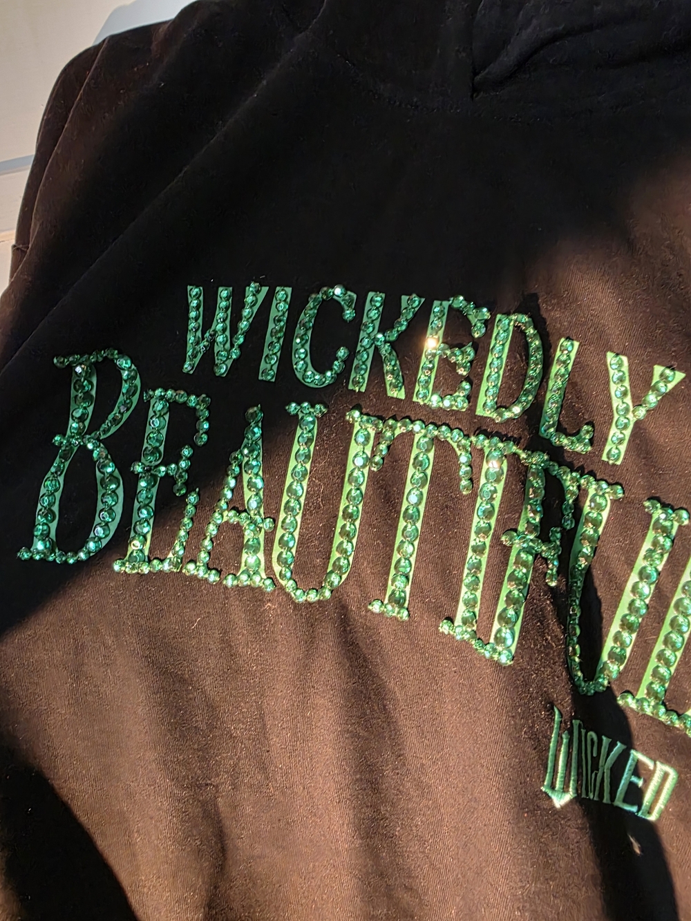 Lola & The Boys WICKED Hoodie with Green Rhinestone "Wickedly Beautiful" Text